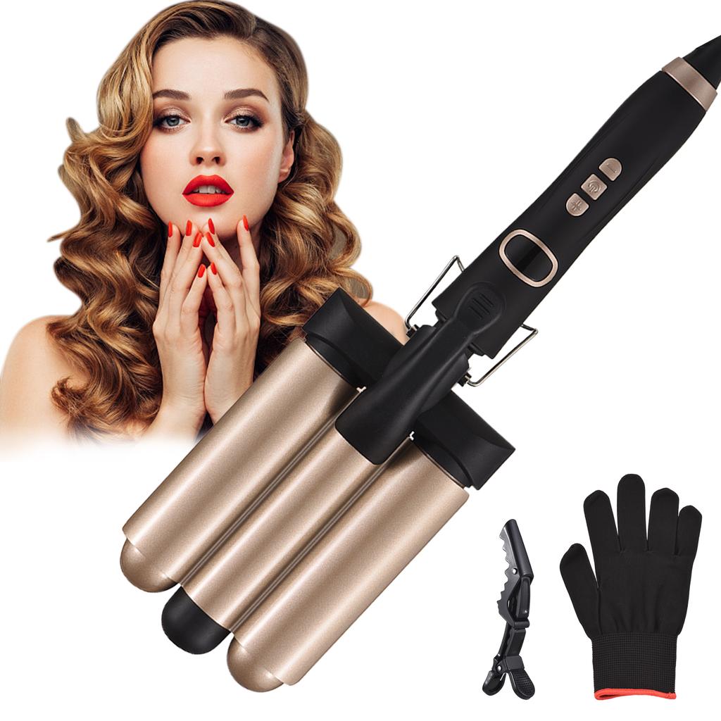 Pretfy Hair Curling Iron 3-Barrel 32mm Hair Waver Hair Curler Temperature LCD Temp Display Hair Styling Tool