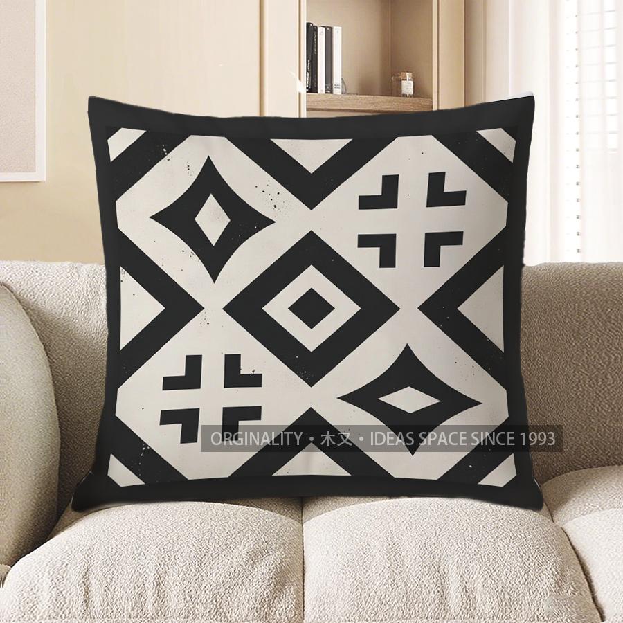 2D Geometric Patterned Black And White Pattern Cushion Cover Suitable For Sofa Bedroom Car Pillow Cover