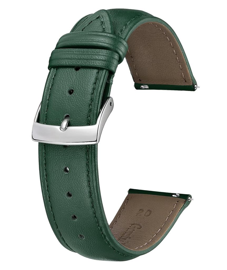 BINLUN Leather Watch Strap, Quick Release, Multiple Colors, Stylish Replacement Strap, Soft and Breathable, Unisex (20mm, Green)
