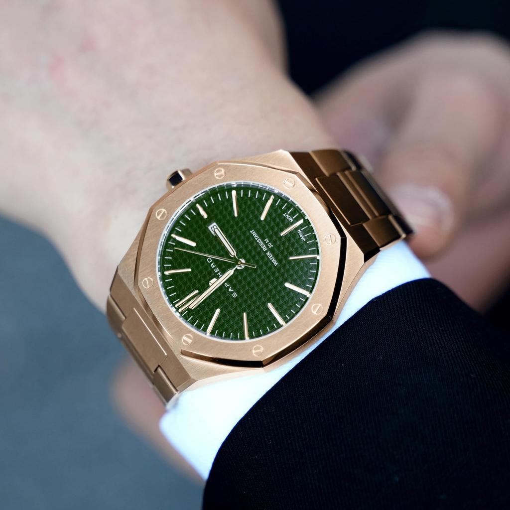 SAPPHERO Octagonal Stainless Steel Waterproof Luminous Wristwatch Luxury Analog Quartz Watch with Date Display Dress Business Watch Casual Luxury