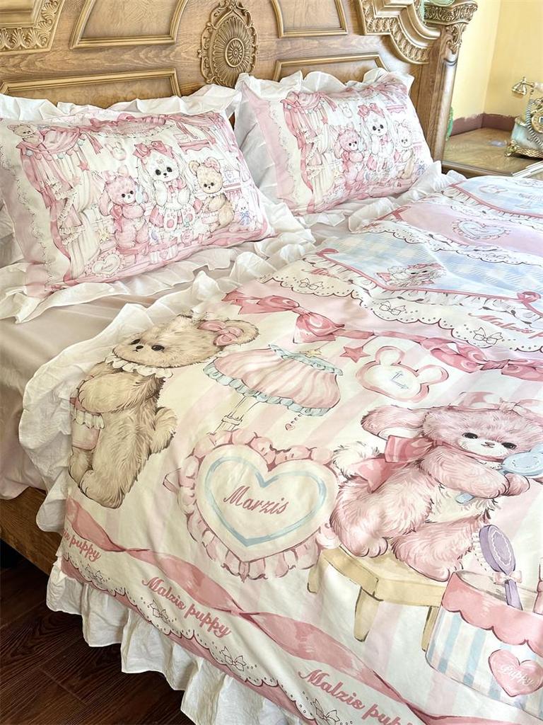 Cute Cartoon Lolita Pure Cotton Bedsheet and Duvet Cover Set – All-Cotton, Four-Piece Set