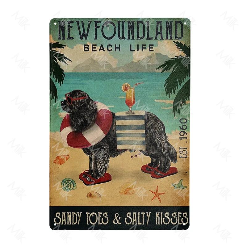 Metal Poster Newfoundland Dog Tin Sign Plate Retro Decor Cafe Home Pet Shop Bedroom Beach Vintage Home Decor Wall Art Plaque