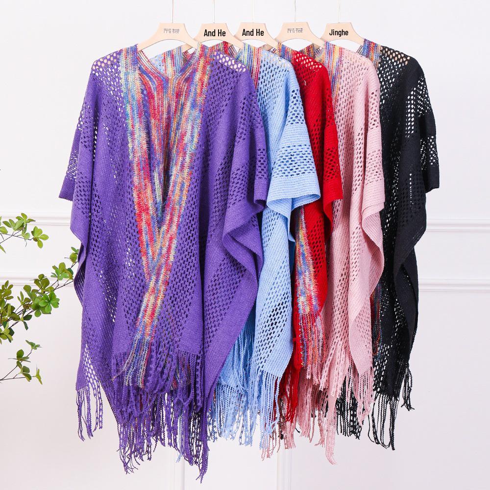 2025 Spring Slimming Knit Tassel Cardigan Shawl - Versatile, Stylish, Age-Reducing, Travel Photography-Ready