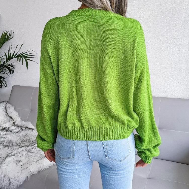 Women Autumn Winter Knitted Cardigan Long Sleeve V Neck Printed Single Breasted Sweater