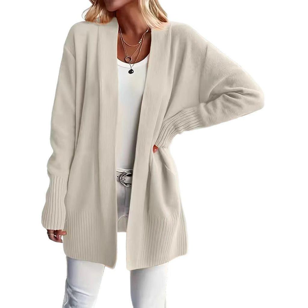 Plus Size Women's Casual Solid Color Pocket Knit Cardigan