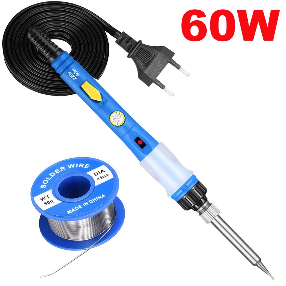 

Комплект паяльника, электрический пистолет, регулируемая температура, 60 Вт, набор сварочных припоев, 220 В, 110 В 60W & US Plug синий
