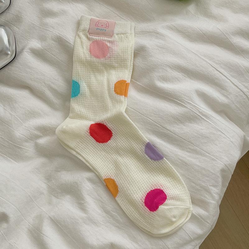 5 Pairs of Women's Summer Thin Lovely Polka Dot Mesh Breathable Tube Socks