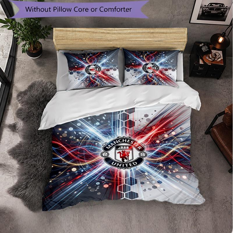 Set Lenzuola Manchester United Modello 3 Pezzi Morbida Copripiumino in Microfibra con Federe per Camera da Letto