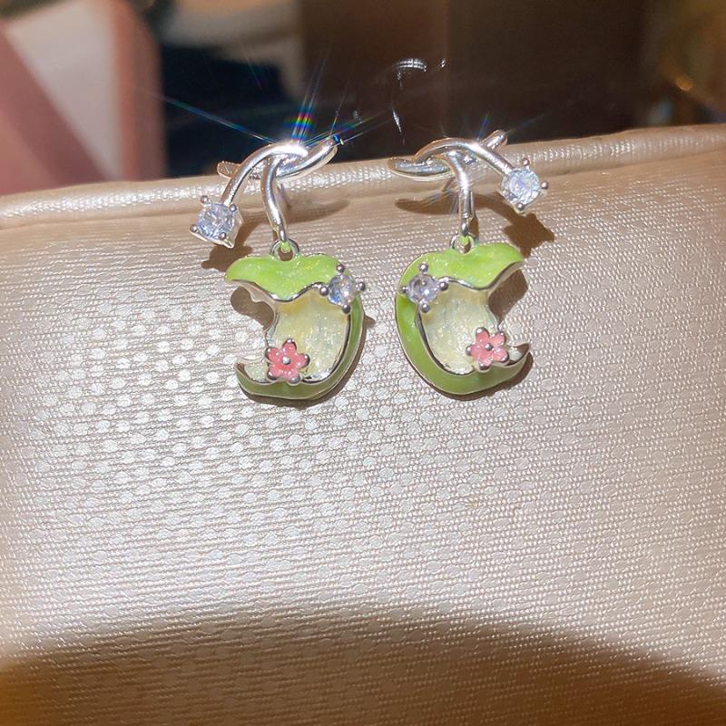 Fairy tale paradise~ summer zircon dripping oil apple stud earrings dopamine sweet wind earrings unique design earrings