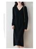 2025 Herbst/Winter Damen Woll V-Ausschnitt Knielanges Pulloverkleid mit Schlitz