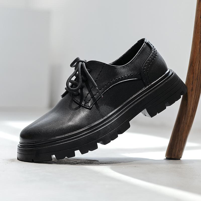 

Модные брендовые мужские кроссовки на толстой подошве с подошвой из говяжьих сухожилий, кроссовки из натуральной кожи в британском стиле, повседневные туфли-оксфорды на шнуровке 44 чёрный