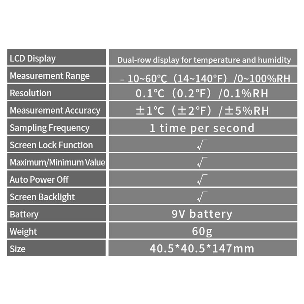 Handheld Temperature Humidity Meter High Accuracy Display Screen Backlight Data Hold Function Wide Range of Use for
