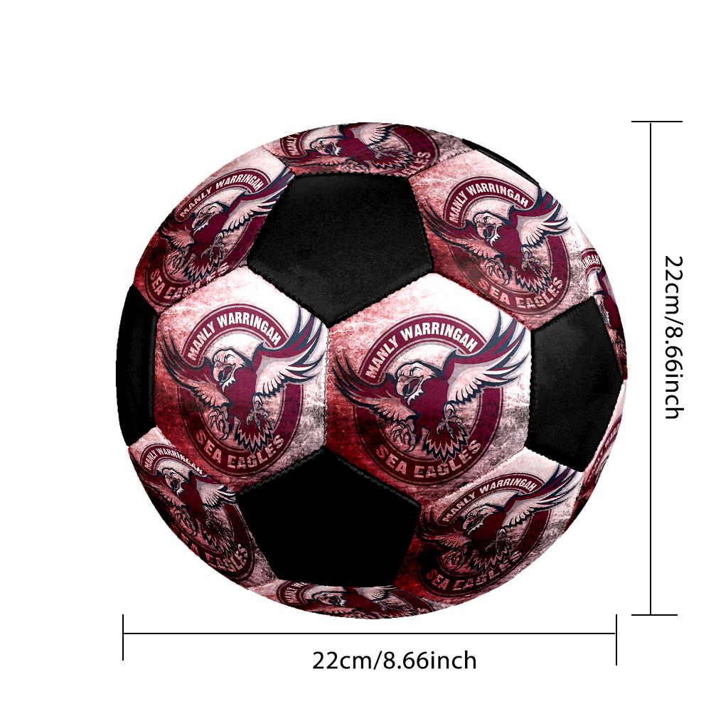 SIZE 5 Manly Warringah Sea Eagles Soccer Ball Colorful All Ages Machine Stitched PVC Competition Ready Durable High-Bounce
