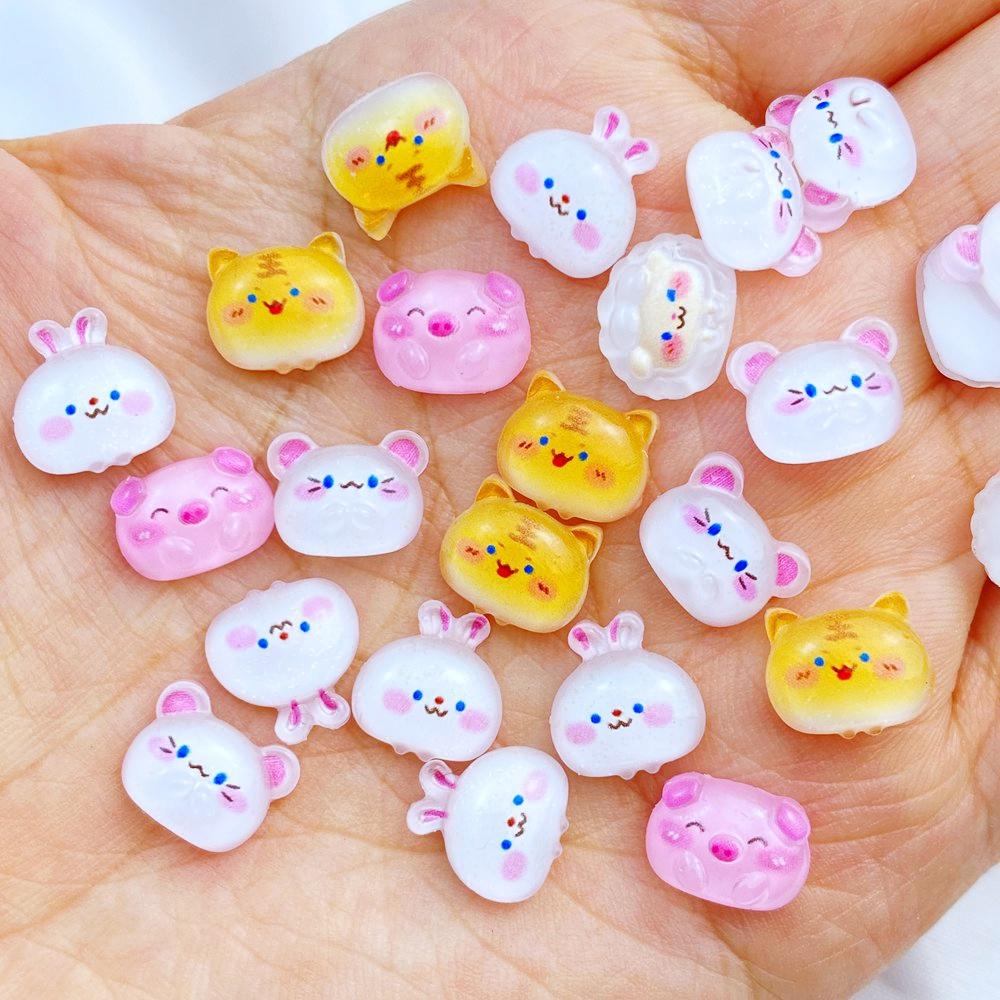 50Pcs New Cute Resin Mini Little Rabbit, Tiger, Cat, Pig Series Flat Back Manicure Parts Embellishments For Hair Bows Accessorie