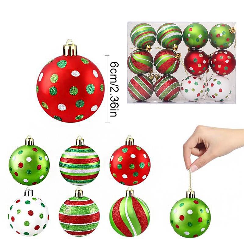 Christmas 2025 Pendant Festival Decorations Hand Drawn Home Party Decor Polka Dot Pattern Celebration Glitter Exquisite 12pcs/Box