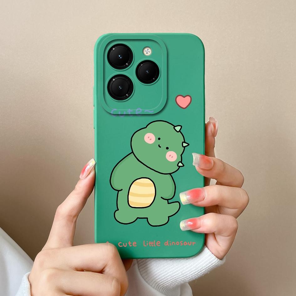 Phone Case For Itel RS4 Infinix GT 20 Pro Hot 40 Zero 30 Note 40 Pro+ 5G Back Cover Lovely Dinosaur Screen Protector Matte Liquid Soft Silicone Bumper