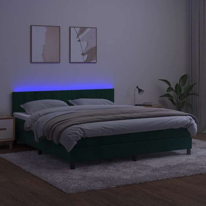 Maison Exclusive - Sommier à lattes de lit avec matelas LED Vert foncé 160x200 cm