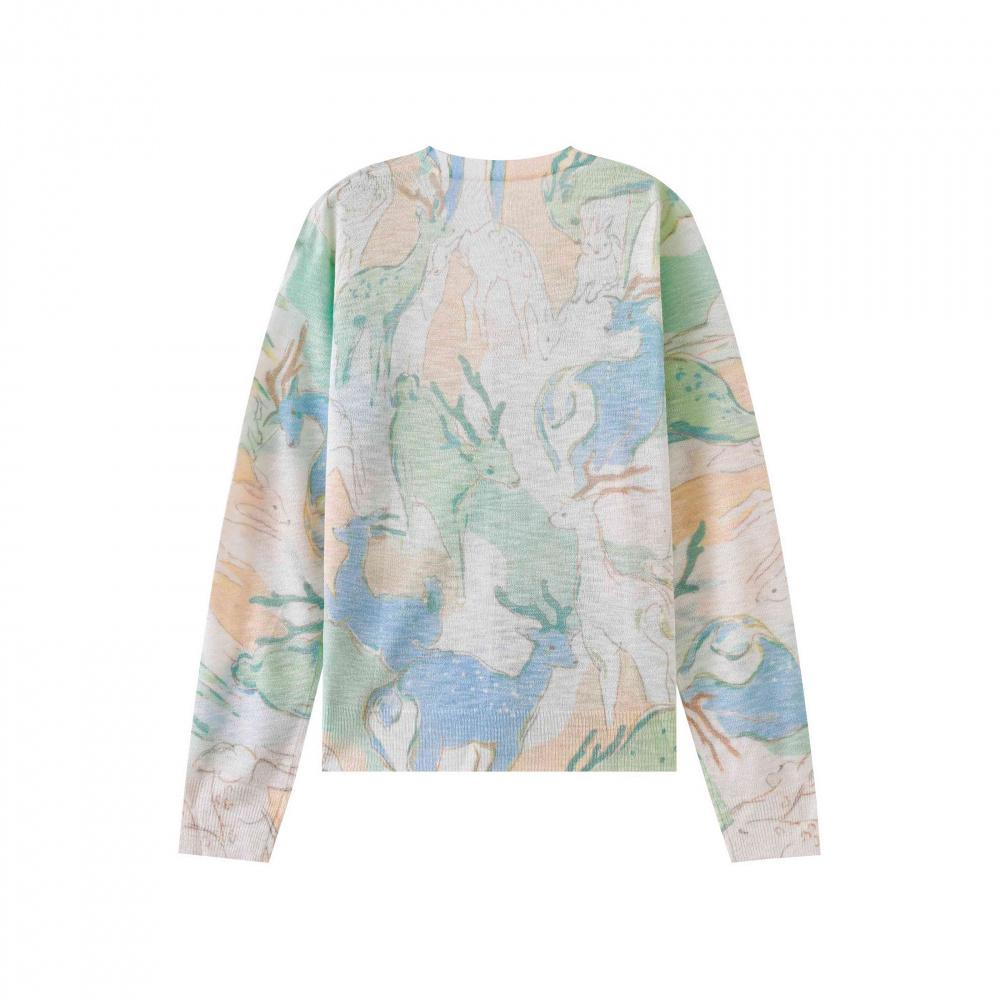 Floral Print Womens V-Neck Long Sleeve Knitted Cardigan Casual Lightweight Knit Sweater Top Spring and Summer