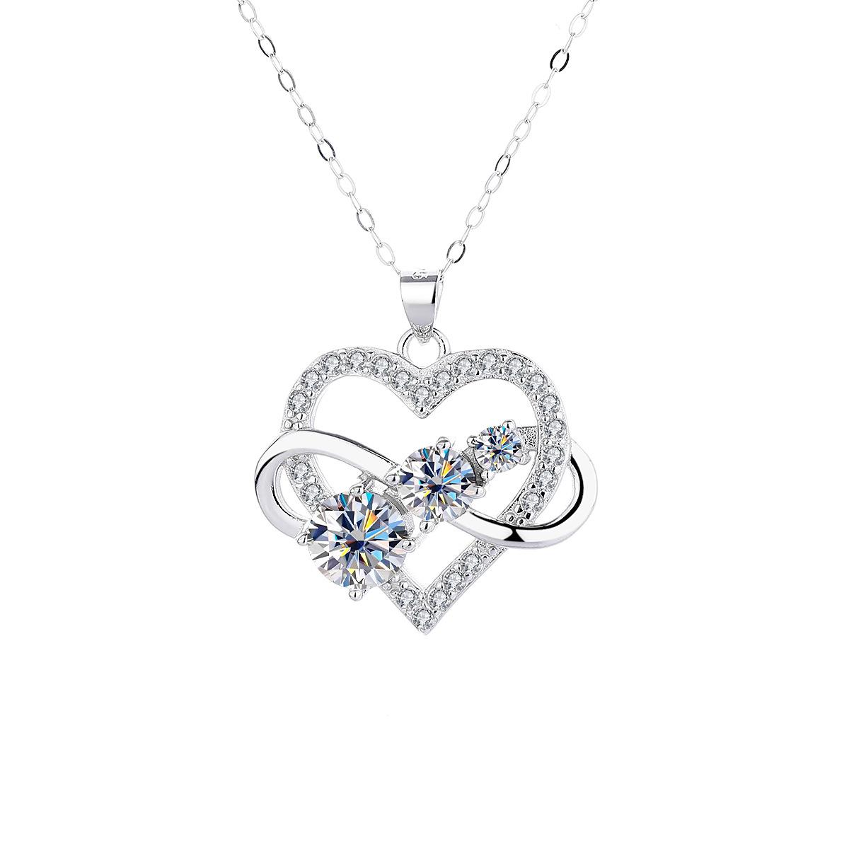 

S925 Sterling Silver Infinity Heart Moissanite Necklace European American Style Elegant Pendant D VVS1 Delicate Fashion Jewelry For Women 6.5mm белый