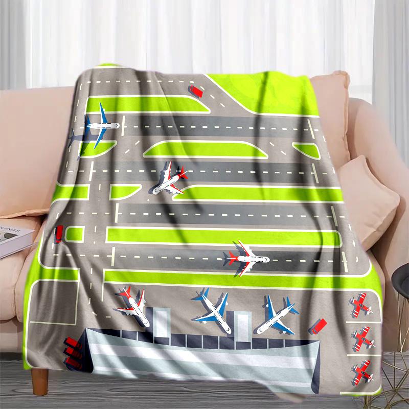 Airport Runway Map Print Blanket Soft Comfortable All Seasons Suitable Sofa Office Nap Travel Birthday Gift Christmas Present