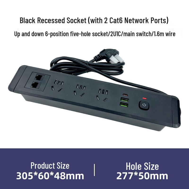 Einbau-Doppelseitige USB-Steckdosenleiste mit Kabeldurchführung für Büro-Schreibtische