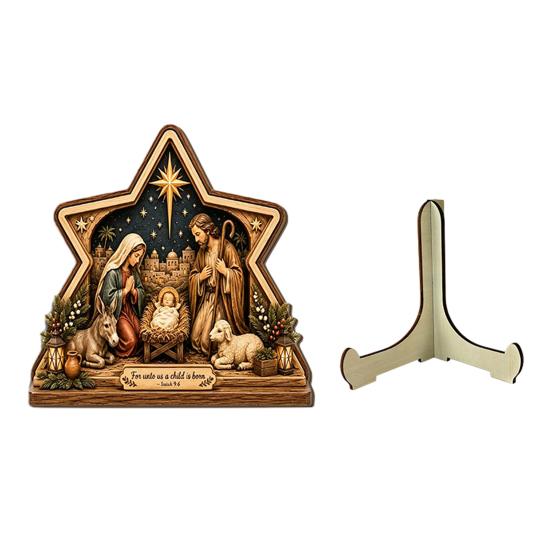 Stabile Futterkrippe Kunst Krippenszene Holz Tischdekoration, Weihnachten Heilige Familie Figur Dekoration, Dekorative Ornamente für Eingang Religiöse Weihnachten