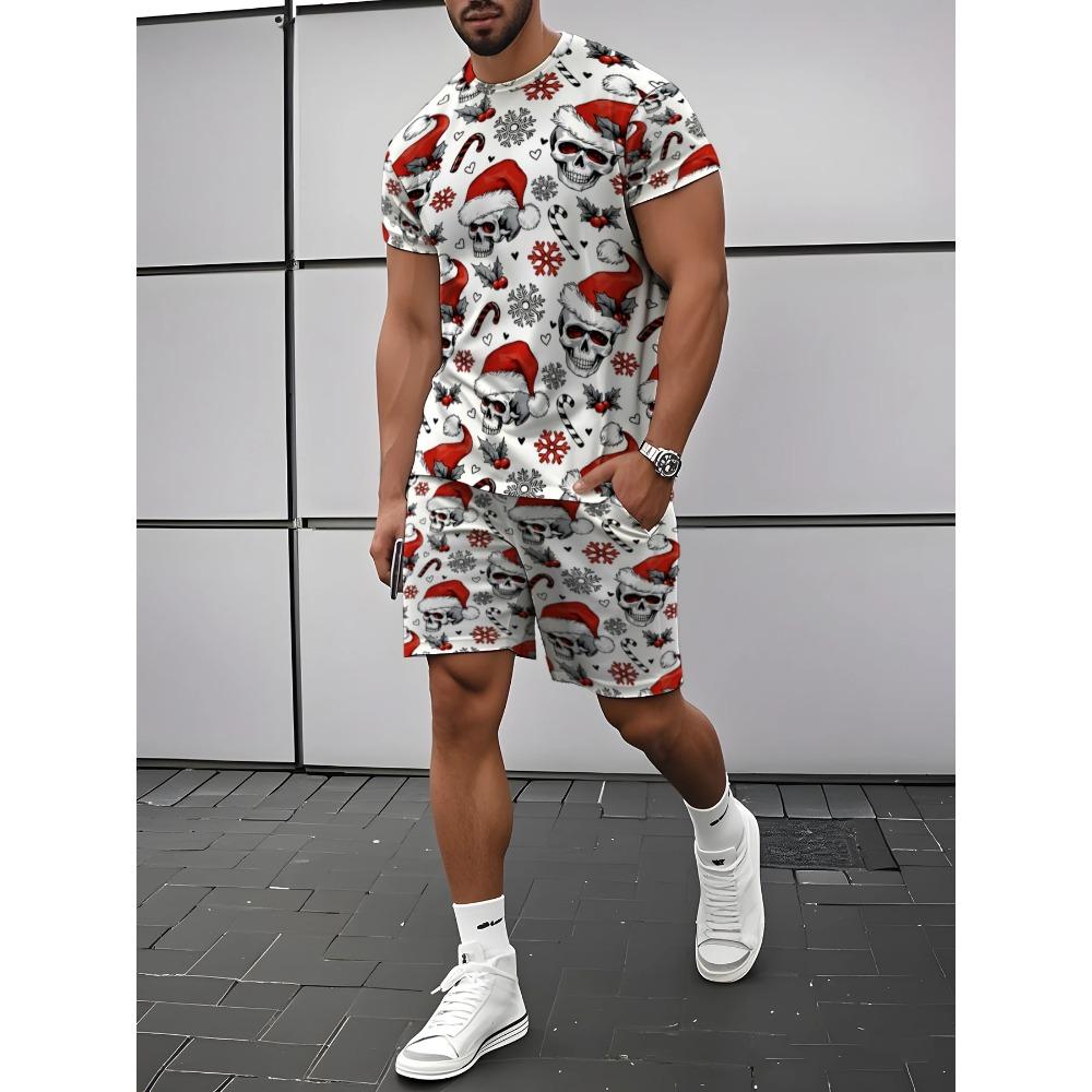 Men'S Summer Tropical Print Short Sleeve Set, Fashion Casual Two-Piece Suit, Sports Shorts And T-Shirt Matching
