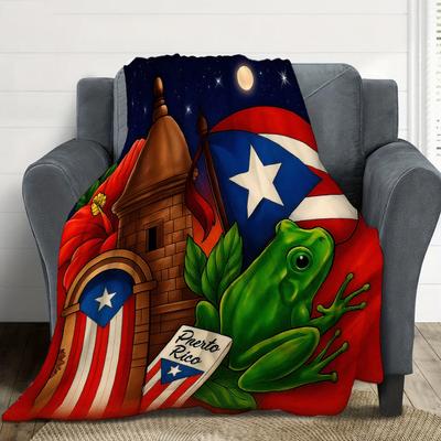1pc Puerto Rico Flag Blanket Single Sided 2D Print Soft Flannel Fleece Throw Blanket for Bed Couch Sofa Cultural Heritage Vibe