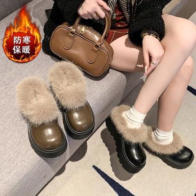 Fashion Cotton Slippers Thick-soled Bag Head Fluffy Shoes with Fleece To Keep Warm, One Pedal To Increase the Height of Snow Shoes, New Winter Models