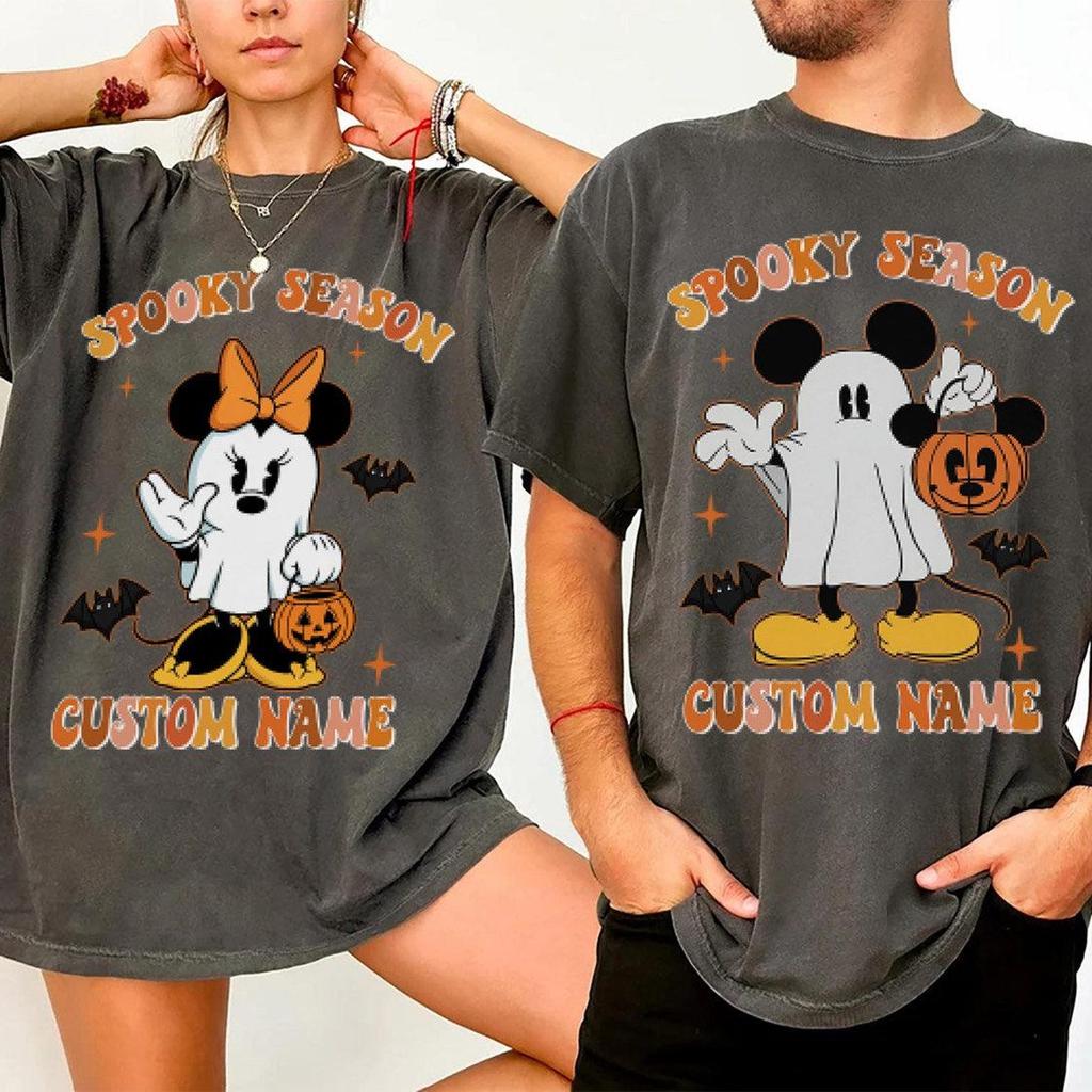 Comfort Colors® Retro Mickey Minnie Halloween Couple Shirts, Mickey Ghost Shirt, Minnie Ghost Shirt, Spooky Season Shirt, Disney Halloween