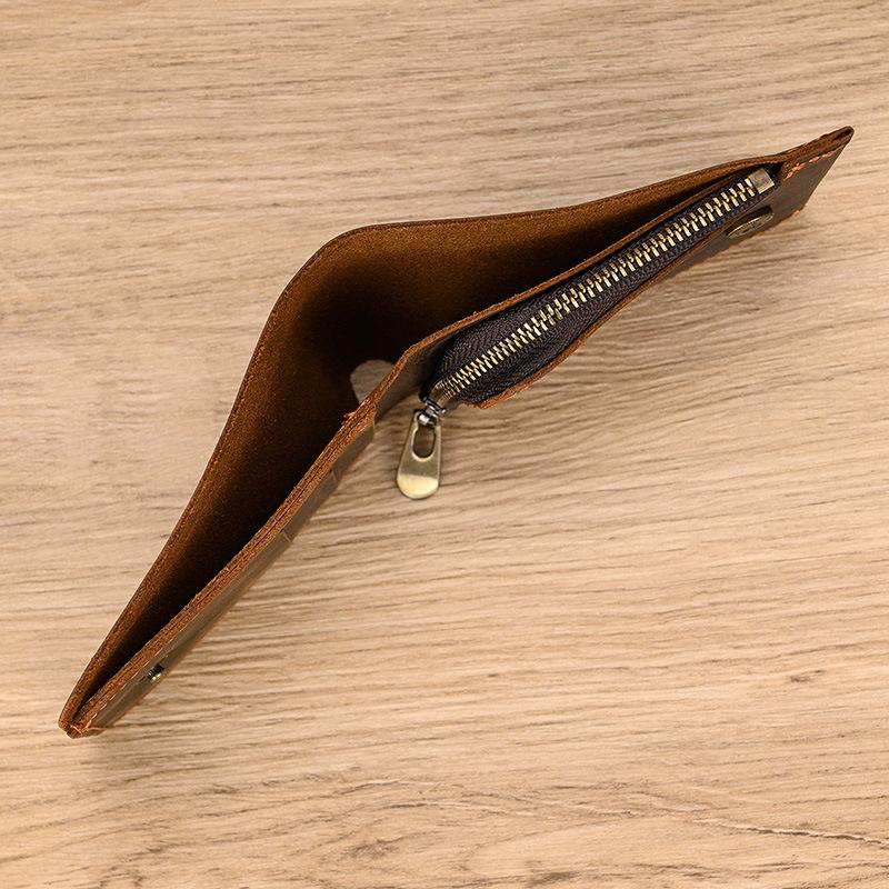 Men'S Retro Leather Short Wallet With Zipper Change Bag First Layer Cowhide Multi-Card Crazy Horse Leather 20% Off Wallet