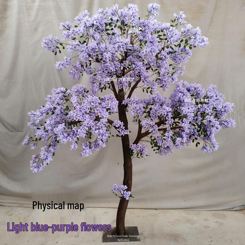Blue Flower Indoor and Outdoor Artificial Potted Tree for Landscaping and Living Room Decor