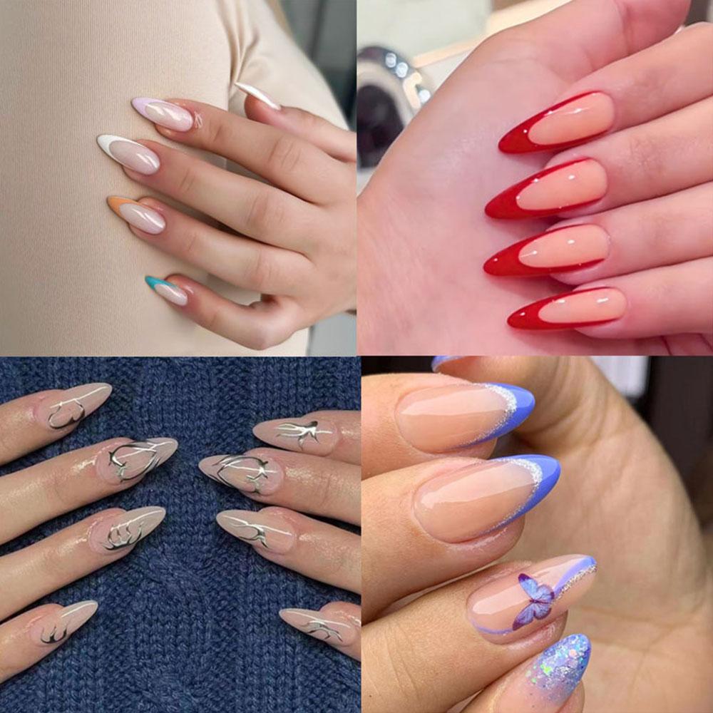 

24Pcs Pointed Head False Nail Tips French Fake Nail Tips DIY Press On Nails Girls