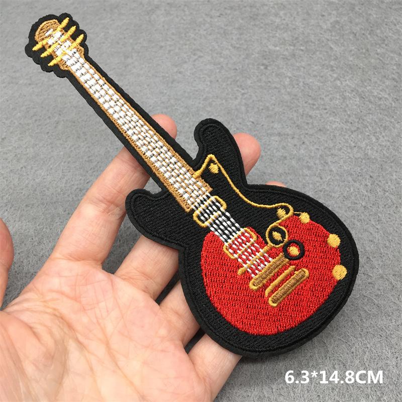Flame Guitar Rock Embroidered Patches On Clothes Music Disco Headset Dj Punk Stripes Iron On Patches For Clothing Diy Appliques