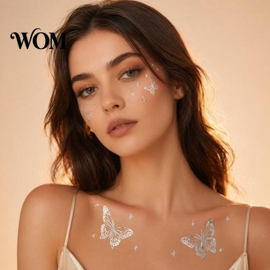 Decorative Body Art Decals Golden Silver-color Metallic Tattoo Sticker for Women Girls, Temporary Hypoallergenic Stickers Face Arm Decoration,