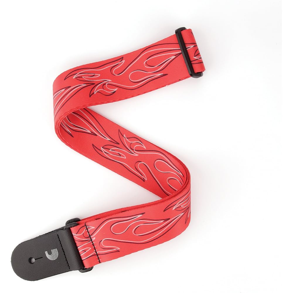 Planet Waves P20W1402 2-Inch Woven Guitar Strap, Flames Pinstripe, Red with Black by D Addario