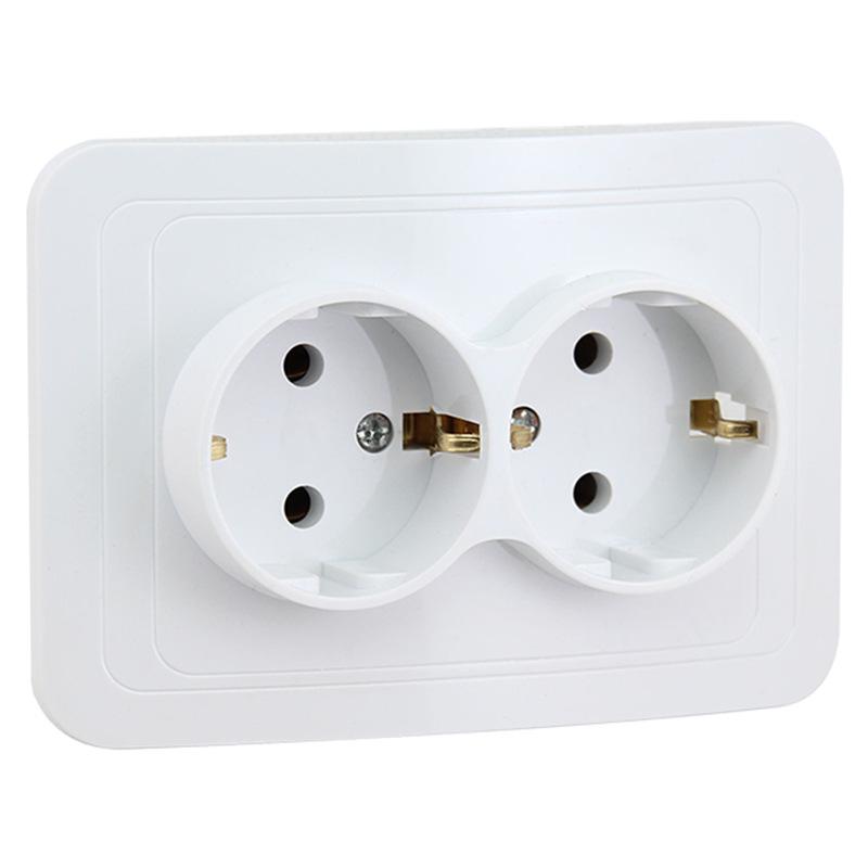 EU Standard German Double Socket: Two-Pin European Grounded Wall Outlet