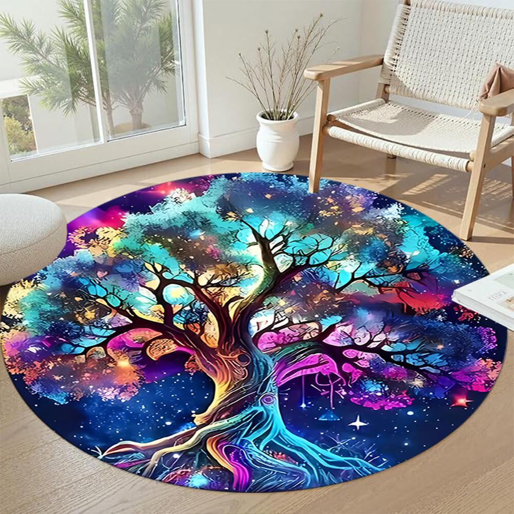 Tree Life Round Floor Mat Suitable for Dormitory Hallway Balcony Dining Room Antislip Round Carpet Office home decor Best for Christmas