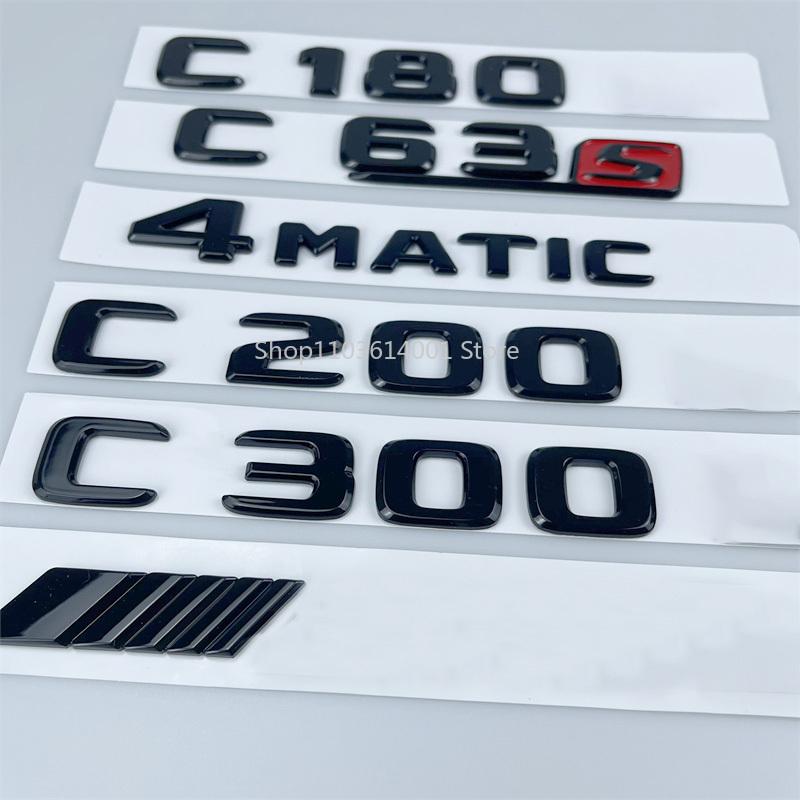 For Mercedes-Benz C-class Black Trunk Car Label C260 C200 C300 C63s C43 Tail Emblems Car Sticker Rear Label Body Side Markers RX7