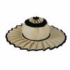 Wide Brim Pleated Straw Hat with Contrasting Trim Sun Protection Lightweight Breathable Design for Outdoor Use