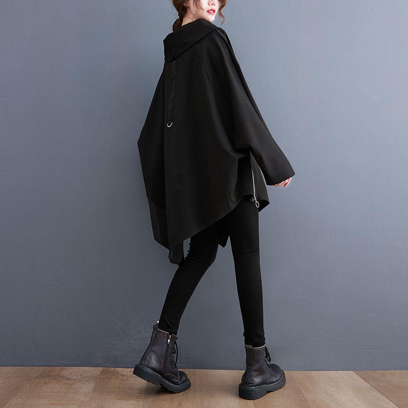 Plus Size Women Loose Black Zipper Irregular Casual Sweatshirt Long Sleeve Big Size Oversized Spring Autumn Hoodie