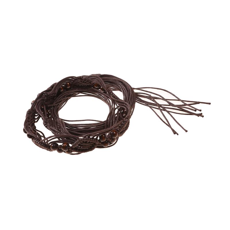 Cintura Intrecciata Stile Boho Con Nappe E Perline Di Legno Per Donna, Marrone Chiaro, Cintura Decorativa In Corda Per Abiti E Gonne, Vita Regolabile, Accessori Moda Donna