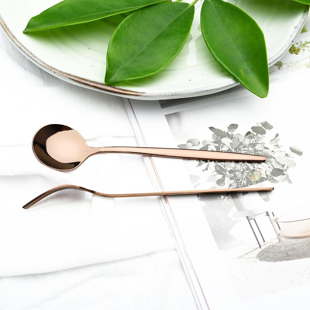 5Pcs White Gold Dinnerware Cutlery Set Knife Dessert Fork Coffee Spoon Tableware Stainless Steel Dinner Flatware Silverware Set
