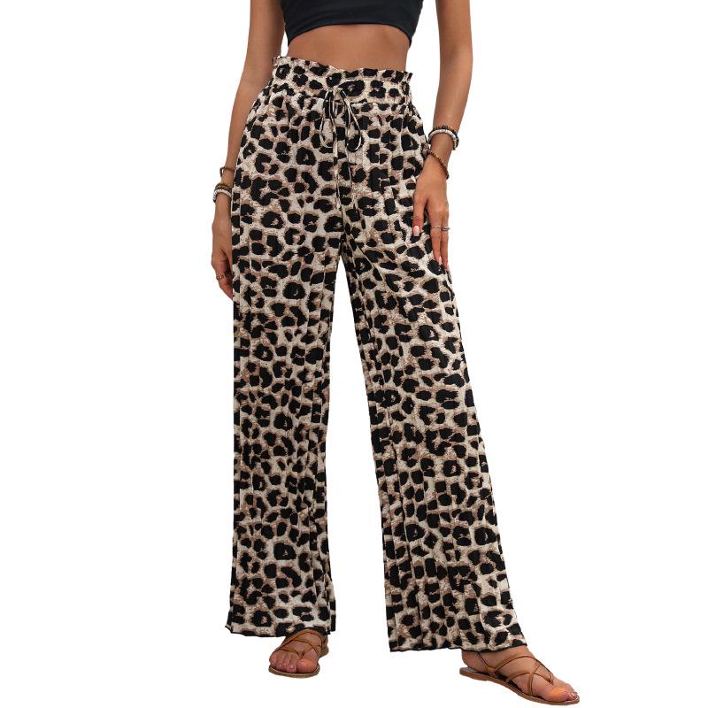 Women's Leopard Print Lace-Up Wide-Leg Pants - Summer 2026 European & American Fashion
