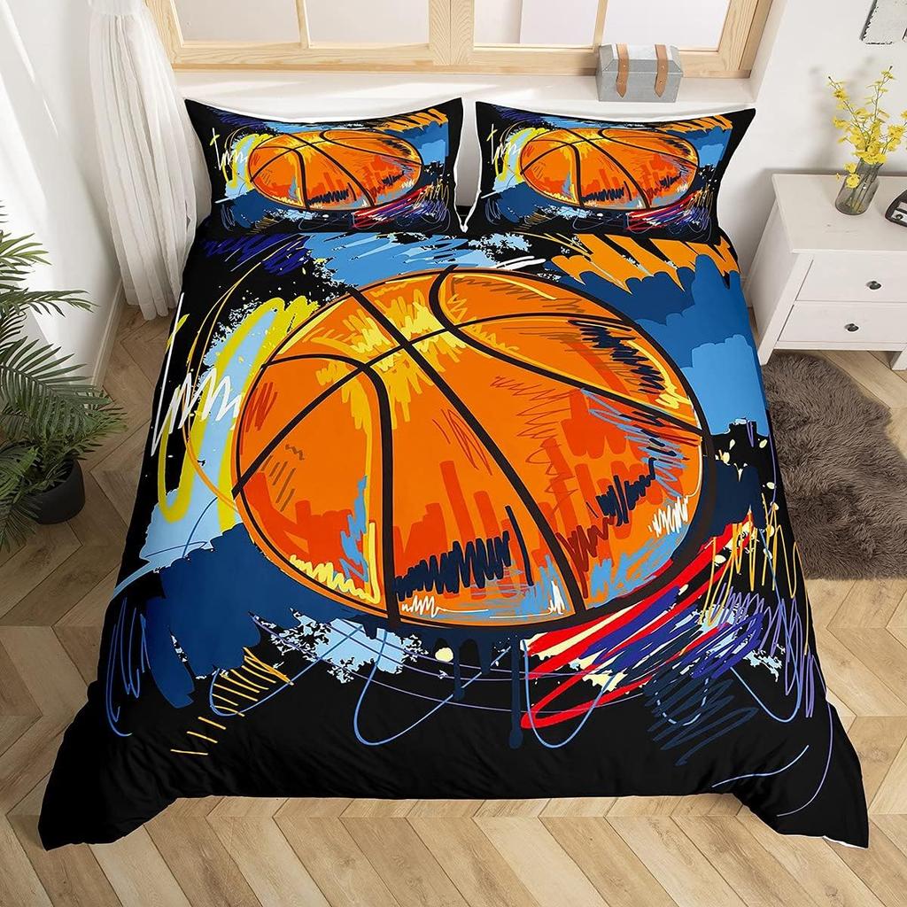 Basketbal Soft Duvet Cover Twin Quen for Young Boys Tens Bedrom Sports Games Beding Set Rustic Farmhouse Woden Board Warm Comforter Cover