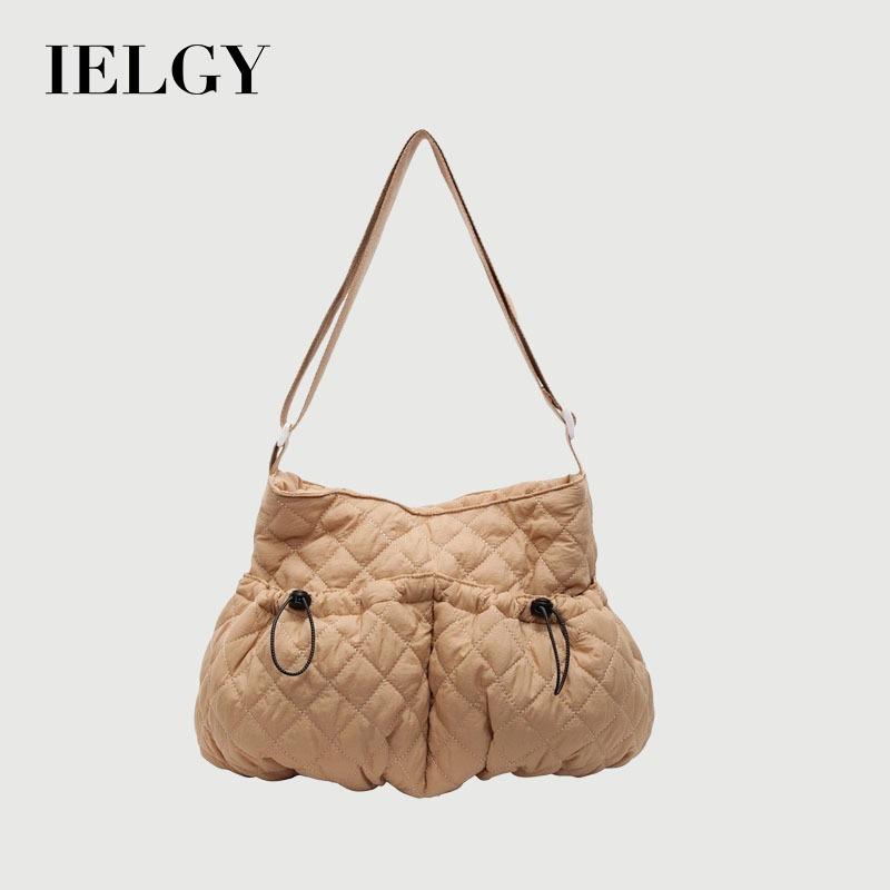 Ielgy Casual Commuter Large-Capacity Shoulder Bag Trendy Lightweight Cotton Padded Clothes Rhombus Cloud Bag