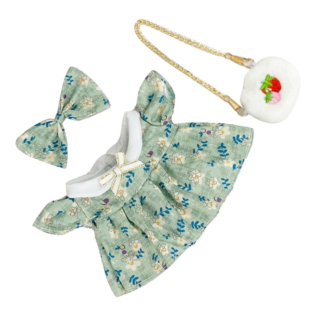 Girl Doll Clothes Accessories with Shoes Bow Bag for 20cm Dolls Floral Print Cute Girl Doll Clothing