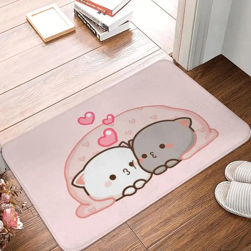 Mochi Cat Peach and Goma Front Door Floor Entrance Mat Interior Kitchen Bathroom   Bedroom Rug Living Room