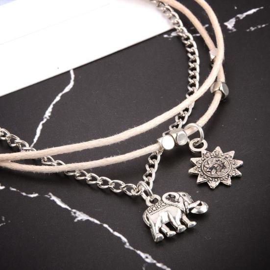 1Set Women Bohemian Beaded Elephant Sun Chain Anklet 3 Layers Jewelry