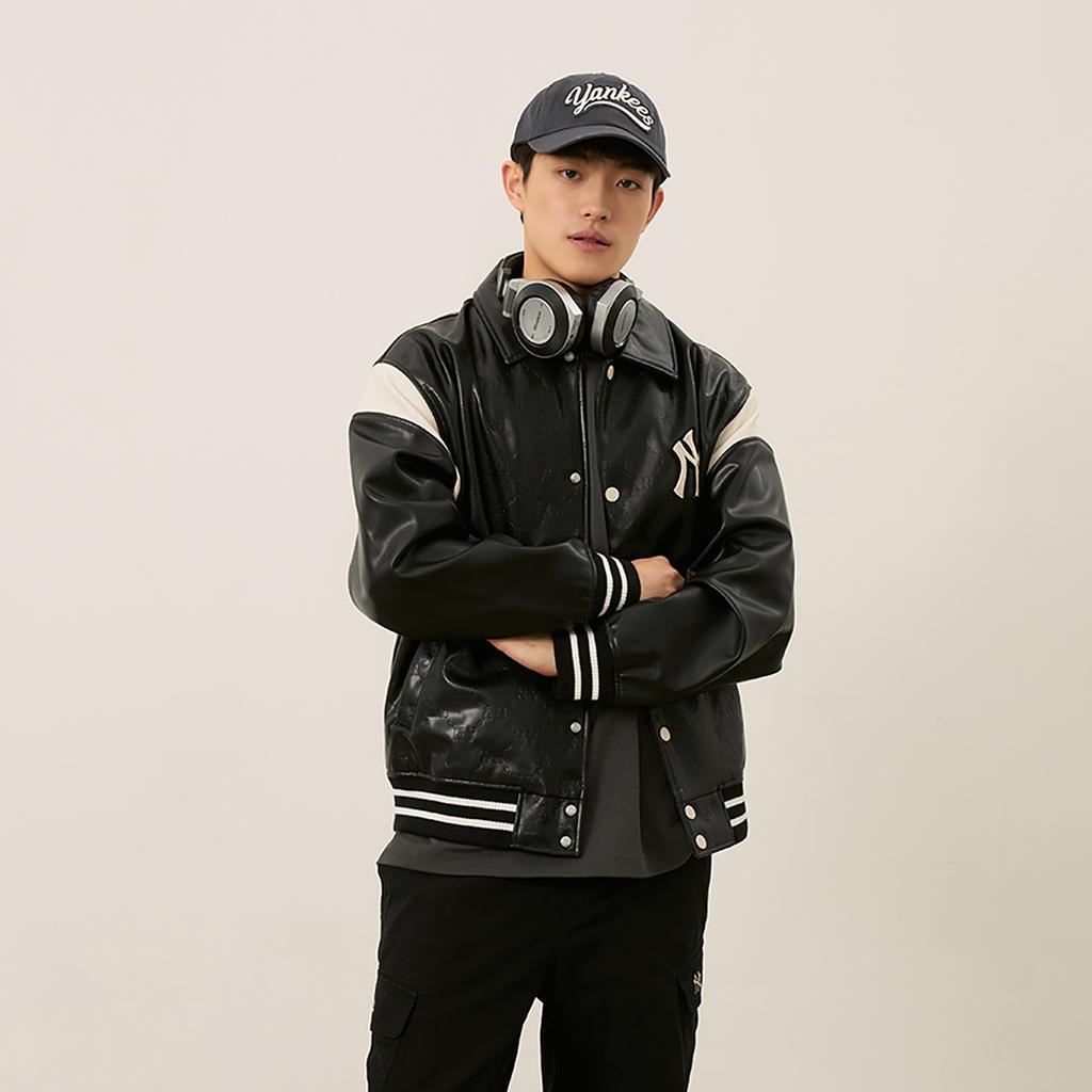 New MLB MONOGRAM Collection New York Yankees 24FW Baseball Jacket Unisex Black 3AJPM0444-50BKS